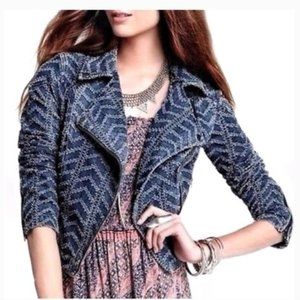 Free People Moto chevron punch denim zipper jacket